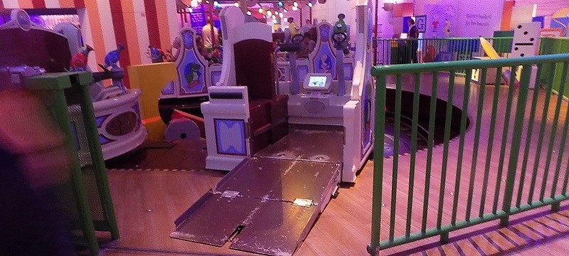 Photo of ramped access to Toy Story ride.