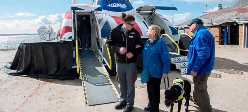 Accessible Hovercraft on display at a Hovertravel terminal on the Solent