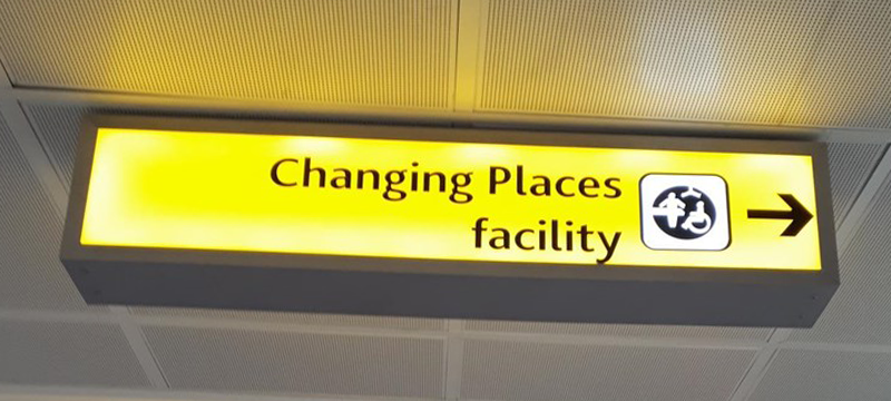 Signage for the Changing Places facility at Glasgow Airport