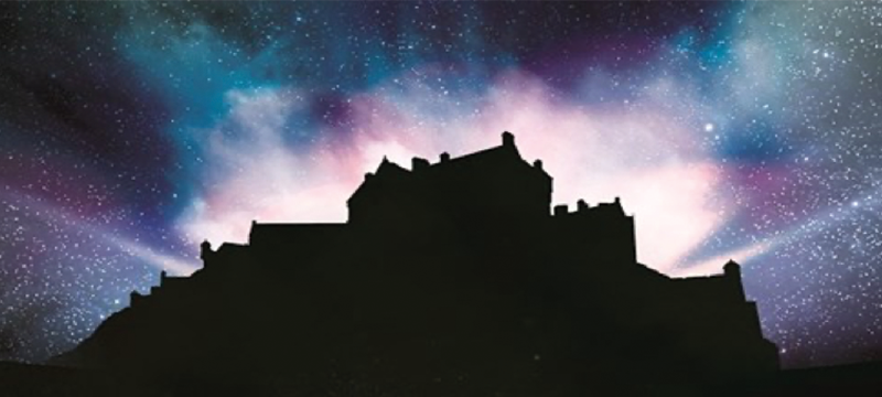 Image of Edinburgh Castle silhouette with colourful sky