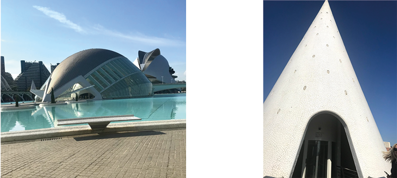 Image of City of Arts and Sciences with Imax cinema and an image of the lift from the science centre to street level