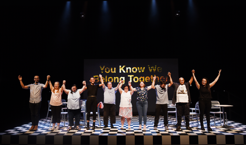 Cast on set taking their bow