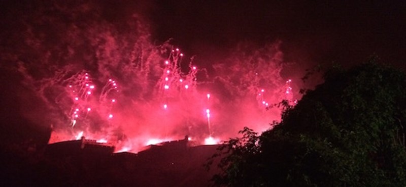 Pink fireworks above Edinburgh Castle.