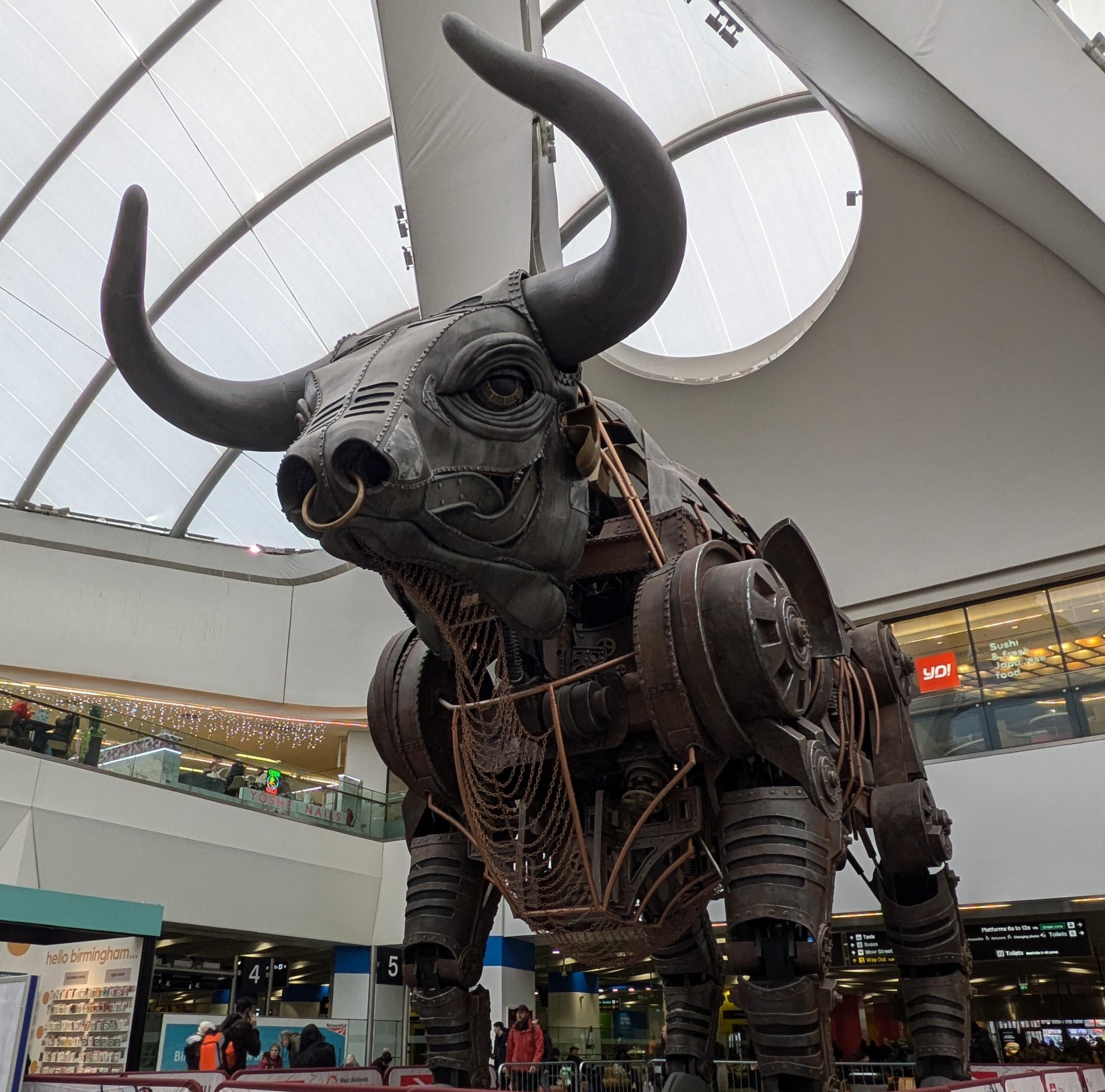 A photo of Ozzy the Bull, a statue inside a shopping centre