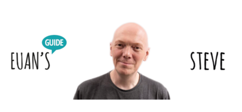 Image of Steve smiling to the camera against a white background. The Euan's Guide logo and his name are on either side of his image.