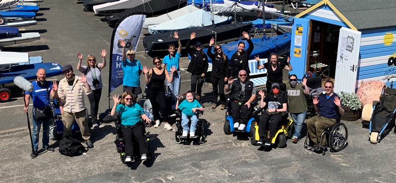 Euan’s Guide team members and Ambassadors at North Berwick Beach wheelchairs.
