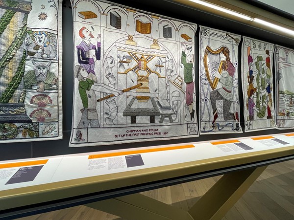 A few of the many panels that make up the Great Tapestry of Scotland