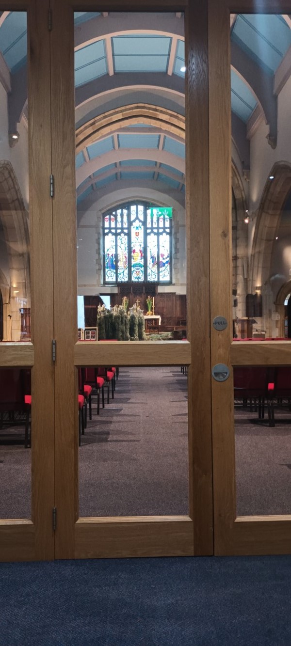 Inside the church.