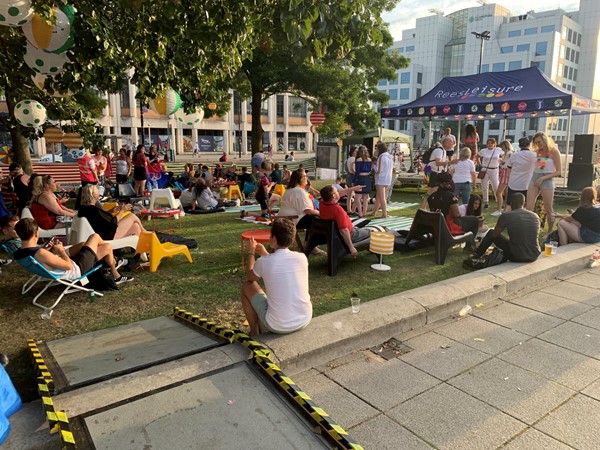 Ramps onto grassy areas for wheelchair users.