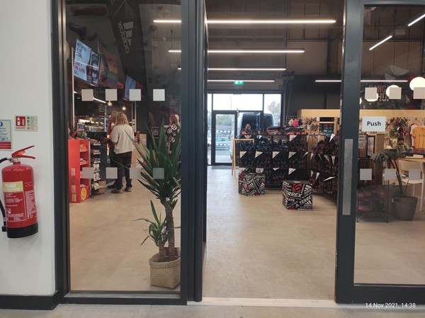 This view is looking from the climbing area across reception to the entrance door. You can see how wide the doors are and how there is plenty of space for access