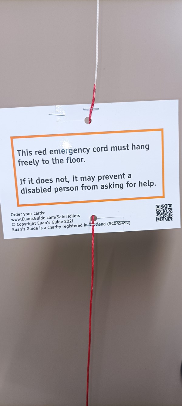 A clear picture of the Euan guide red cord card,