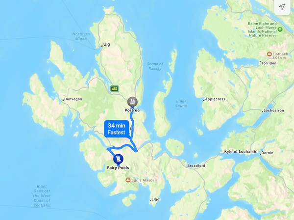 Map from Fairy Pools to Portree