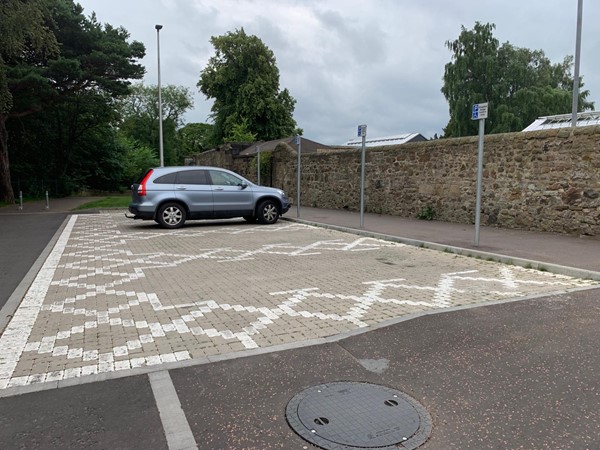 The accessible parking at Saughton Park and Gardens