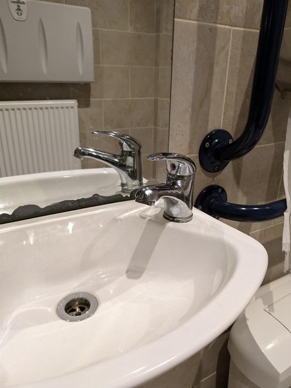 Close-up image of the sink, showing the tap