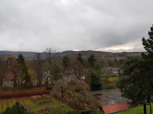 View from front of the hotel - the Moorfoot Hills