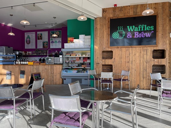 Waffles and Brew, the cafe at the Interchange in Galashiels