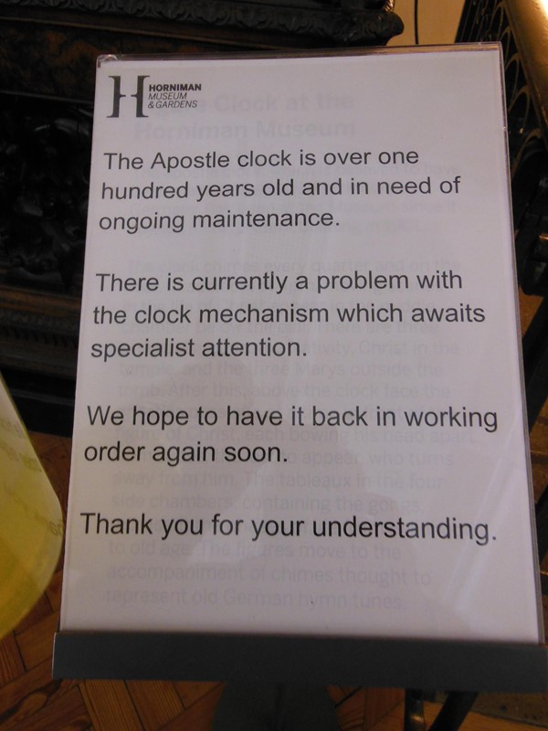 Notice explaining the clock isn't working