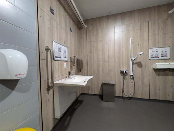 Image of sink and shower in the Changing Places toilet