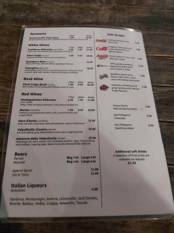 Image of a menu at Pizzeria Portofino, Richmond