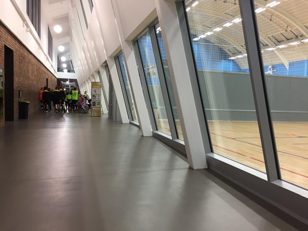 Corridors and the sports hall