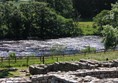 Looking down into the valley and the river, the bath house ruins are at the top of the hill.