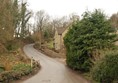 Road by a house and trees