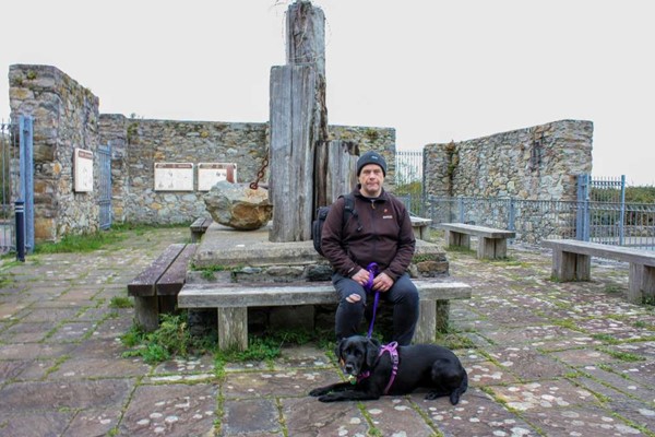 Hubby and dog sitting in the information area. There is plenty of seating and it's all flat.