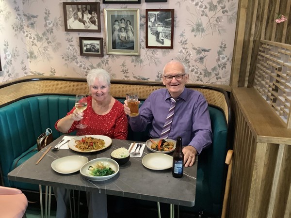 Chinese dishes, washed down with a cool drink