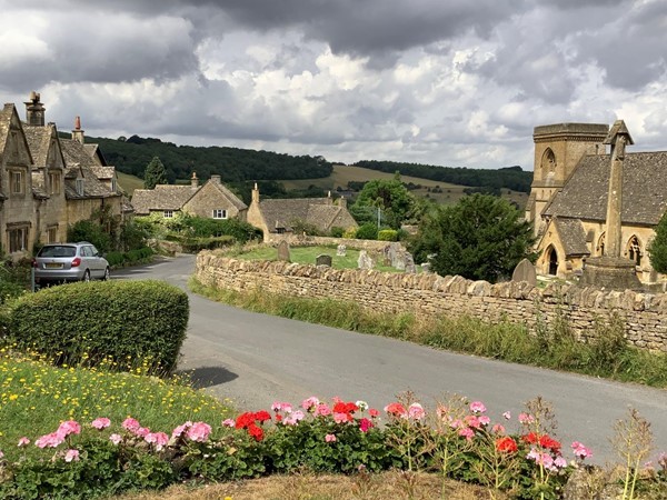 Image of a road going by a church