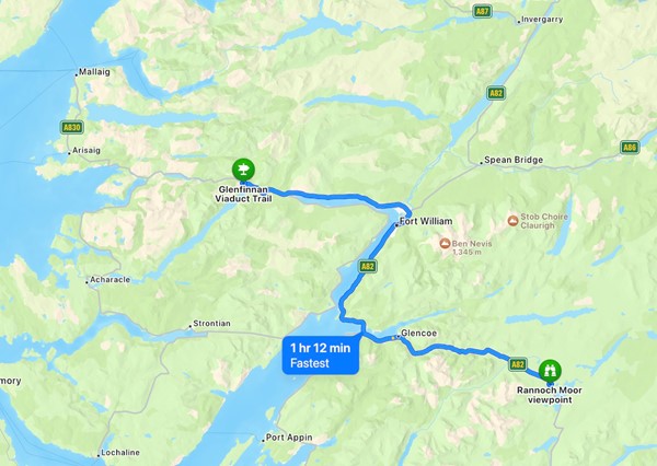 Map of Rannoch Moor to Rannoch Moor