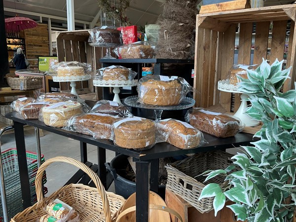 Picture of some of the shelves with food inside the garden centre