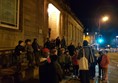 Cubs standing outside the library