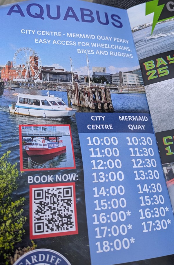 Image of  the Aquabus information leaflet, showing departure times