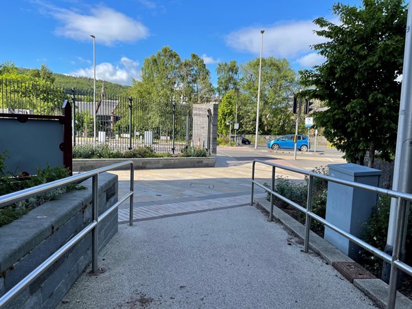 The ramp leading from the Interchange to the walkway that leads into town