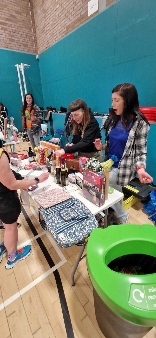 Tombola (next to the cake stall) - lots of fund raising going on to support the teams.