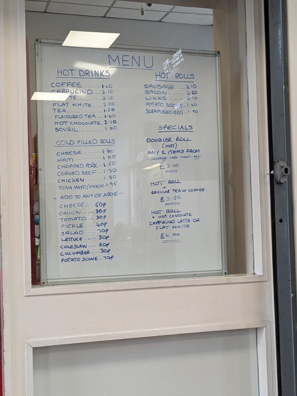 Image of the menu at the cafe.