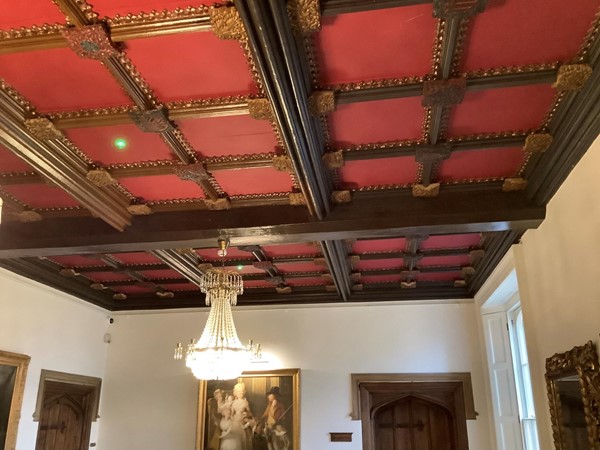 Picture of the carved wooden beams in the ceiling