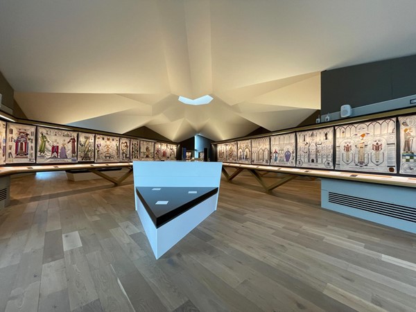 One of the seating areas in the Gallery of the Great Tapestry of Scotland