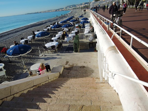 Stairs going down to restaurant