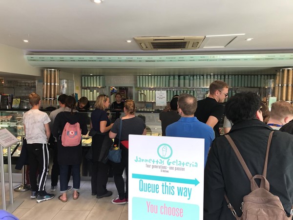 Queue for takeaway ice-cream.