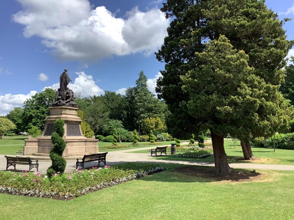 Over to your left you approach the South African Memorial erected in  2019. The flower beds are beautiful at this time of year as the first flush of summer colour begins to show.