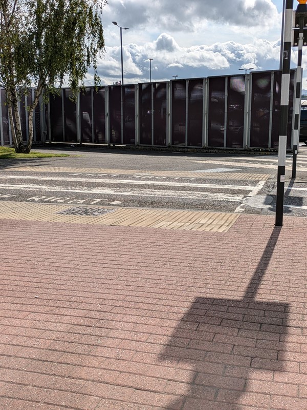 Image of a zebra crossing with tactile paving.