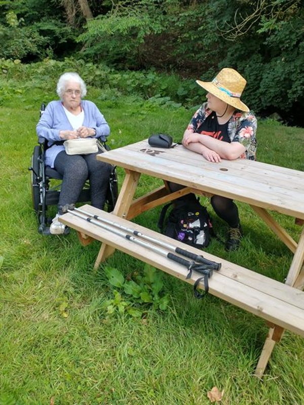 People at a picnic bench