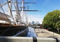 Side of the ship showing the vessels elevated position.