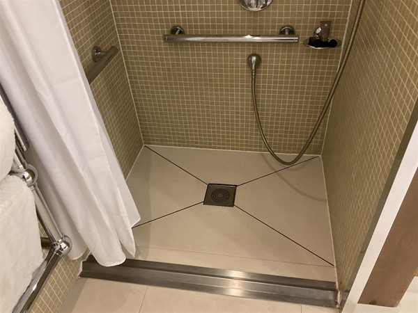 Image of a shower with a shower head and shower rod