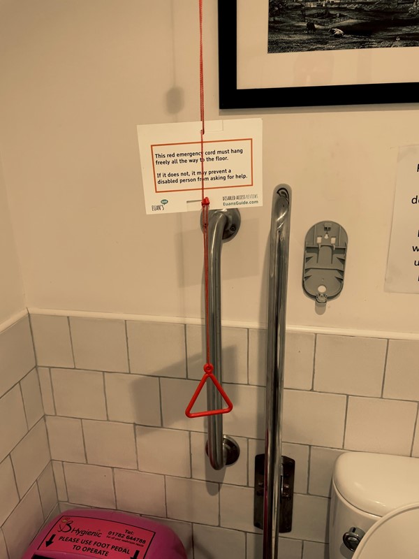 Red Cord Card on a red cord that doesn't reach the floor