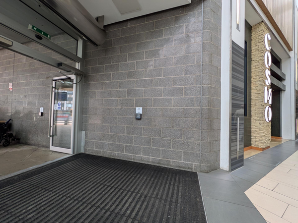 Image of the touchpad to operate the doors at the Bus Station