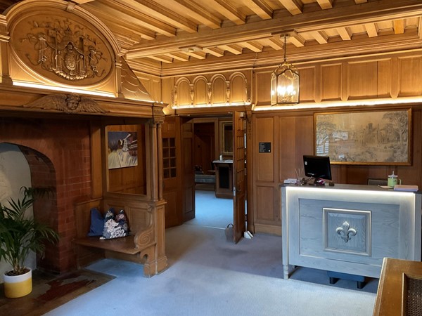 The reception desk. Again there are some lovely carved wooden panels and old paintings to admire.