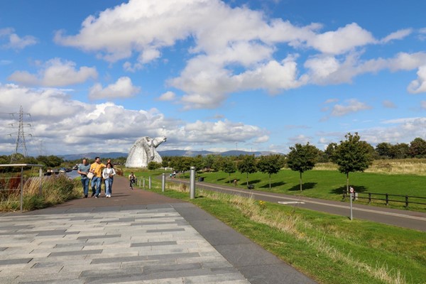 Canal path which is really wide and flat. The Kelpies are in the distance.