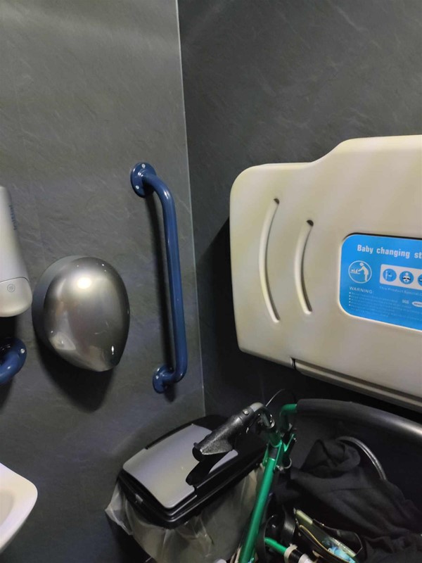 Image of a bin, a hand dryer and a changing table